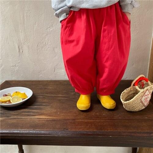 Autumn 2021 Orange Music childrens casual loose pants boys and girls' solid Korean pants girls leggings