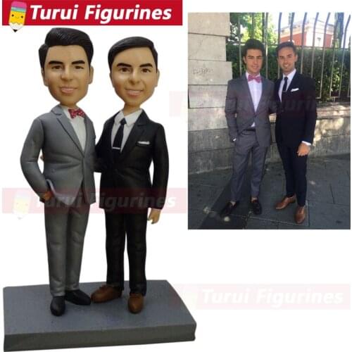 Personal Sculpture gay wedding cake topper personalized design service custom mans bobblehead dolls sculptures brother figurines