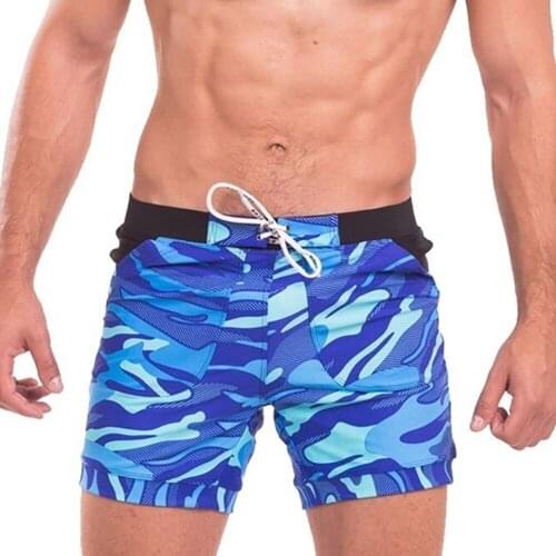 Sexy Mens Swimwear Swimming Bathing Trunk Swimsuit Short Surf Camo Drawstring Shorts with Pocket Male Workout Beach Shorts