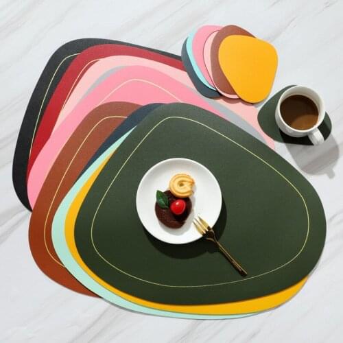 Nordic style Placemat Double-layer irregular oilproof heat insulation pads Hotel leather table mat Custom waterproof plate mats