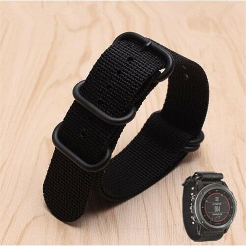 T-AMQ 26mm Nylon WatchBand Fit For Garmin Fenix 3 For NATO Zulu Watches Straps Black Army Green 5 Rings - 08