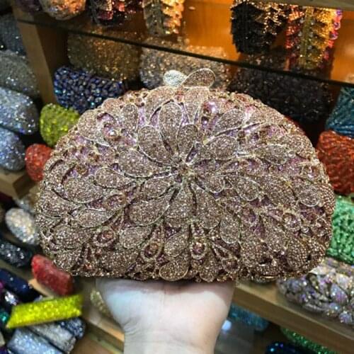 Luxury Silver/red/champagne Crystal Purse Evening Clutch Bag Women Metal Box Minaudiere Wedding Party Dinner Diamond Handbag