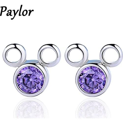 Paylor Fashion Cute Minnie Crystal Stud Earrings For Women Girls Shining CZ Zircon Mouse Earring Kids Ear Studs