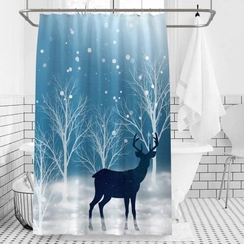 Blue Polyester Shower Curtain Cute Elk Pattern Bath Curatins Waterproof 3D Digital Printing Bathroom Decor douchgordijn T308