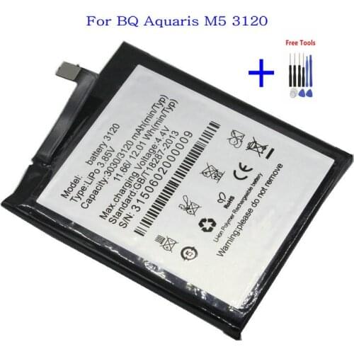 1x High Capacity 3120mAh Replacement Phone Battery BQ 3120 bq3120 For BQ Aquaris M5 Recahargerable Batteries + Repair Tools kit