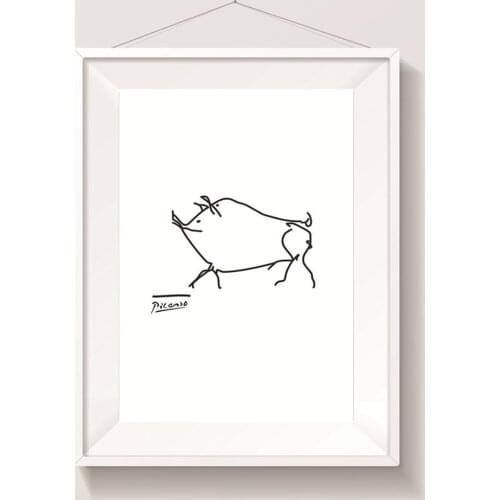 Modern Nordic Abstract Art Black and White Simple Lines Rhino Oil Painting Canvas Frameless Poster Home Decor Painting