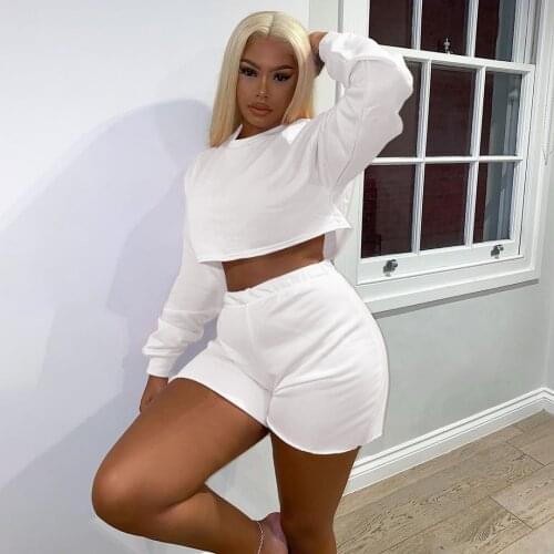 Jogging 2 Piece Loose Long Sleeve Shorts Sets Women Clothing Casual Sexy Solid Color Two Piece Set Summer New Arrival Tracksuit