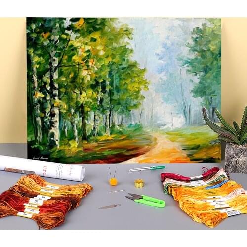 Morning Forest Printed Fabric 11CT Cross Stitch Complete Kit Embroidery DMC Threads Handmade Sewing Painting Package
