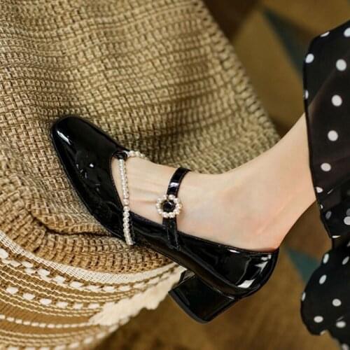 High Heel Shoes Square Heel Fashion Square Toe Shoes 2020 New Autumn High Heels British Style Small Leather Shoes Loafers