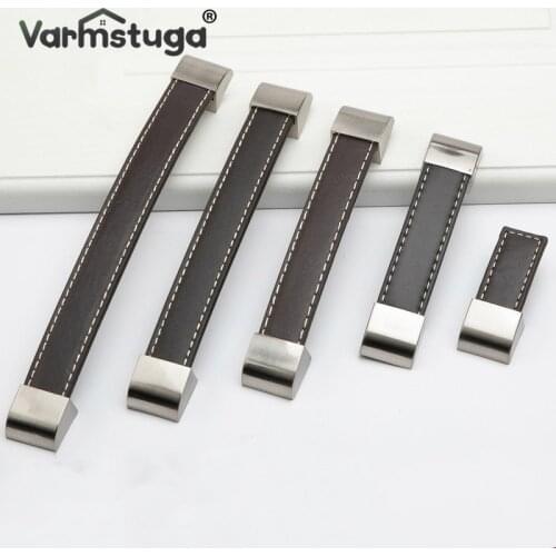 Vintage Leather Handle and Knobs Door Knobs Pull For Furniture Cabinet Chest Drawer Suitcase Handle w/Screws Furniture Hardware