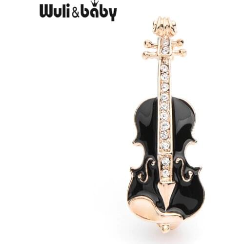 Wuli&baby Czech Rhinestone Black Red Enamel Violin Guitar Brooches Women Alloy Weddings Banquet Brooch Pins Gifts