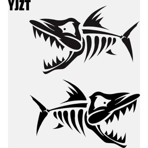 YJZT 12.5CM*7.7CM*2 Skeleton Fish Bone Car Sticker Fishing Vinyl Decal Art Decor Black/Silver C24-0494