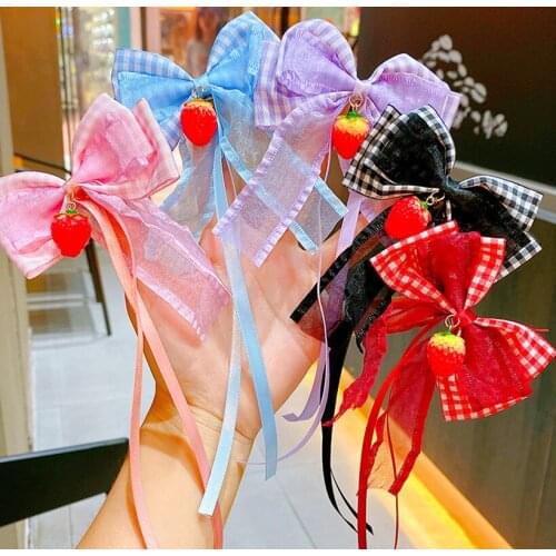 Princess girl strawberry bowknot steamer hair clip headdress Korea female baby childrens lovely hairpin hair accessories