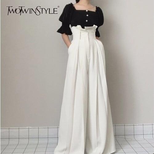 TWOTWINSTYLE Ruffle High Waist Wide Leg Pants Female Fashion Maxi Trousers Women Casual Clothes 2020 Spring Summer New