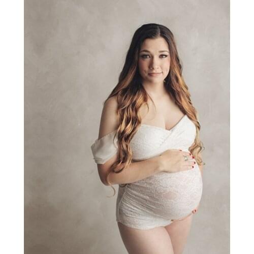 Off-the-shoulder Lace Maternity Photo Shoot Bodysuit Stretchy Lace Pregnancy Photography Bodysuits