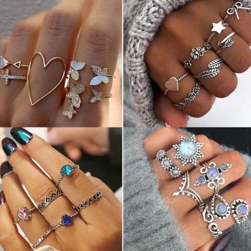 Vintage Gothic Heart Butterfly Heart Rings for Women Hip Hop Silver Color Crystal Heart Finger Ring Fashion Streatwear Jewelry