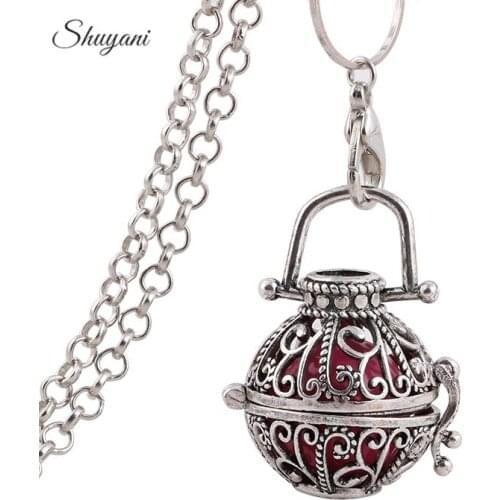 10pcs/lot Vintage Cage Locket Pendant Necklace 8 Colors Angle Chime Caller Ball Metal Pregnancy Baby Pendants Necklace