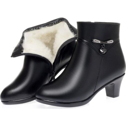 100% Natural Top Cowhide Wool Boots Comfortable Shoes Warm Snow Boots Mid-heel Soft Sole Plus Size 2021 New Winter Womens Boots