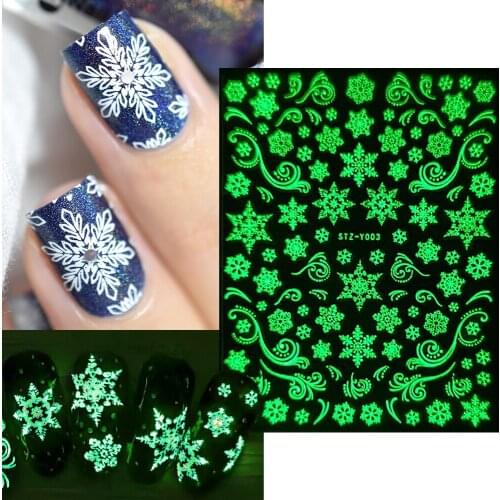 3D Luminous Nail Stickers Snowflakes Winter Glow In The Dark Sliders Deer Christmas Nail Design Adhesive Decals GLSTZY001-018-1