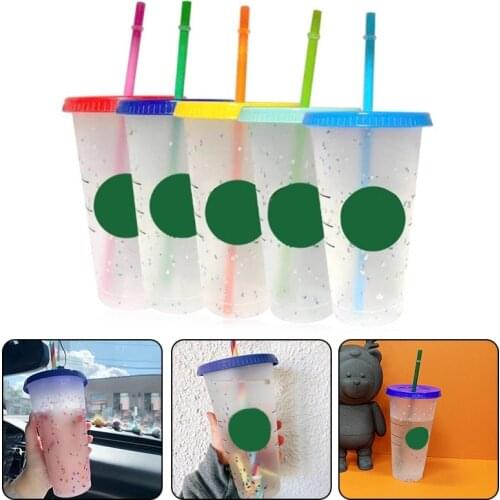 5PC 710ml Starbucks Cup With Lids And Straws With Logo Color Changing Coffee Cup Reusable Cups Plastic Tumbler Matte Cup