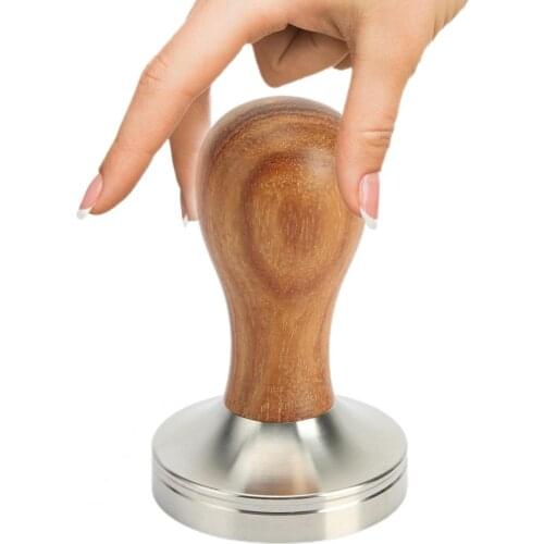 51/53/58mm Kitchen Cafe Stainless Steel Flat Coffee Tamper Wooden Handle with Silicone Coaster Bean Powder Press Gadgets Kits Co