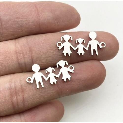 6Pcs 11*23mm Stainless steel All Family Charm Jewelry Hand In Hand Bracelet Connectors Handmade Diy Jewelry Making