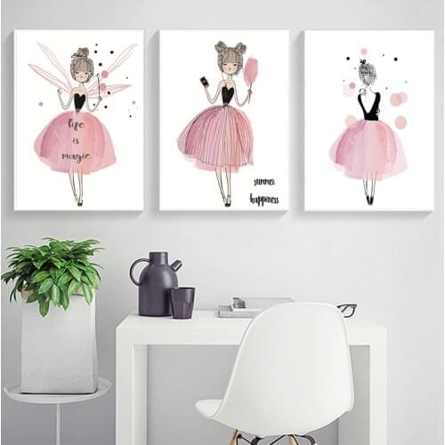 Watercolor Kawaii Cartoon Girl Posters and Prints Wall Art Canvas Painting Nordic Style Picture for Living Room Home Decor