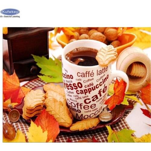 Full square diamond 5D DIY diamond painting Coffee biscuit breakfast diamond embroidery cross stitch round drill kitchen decor