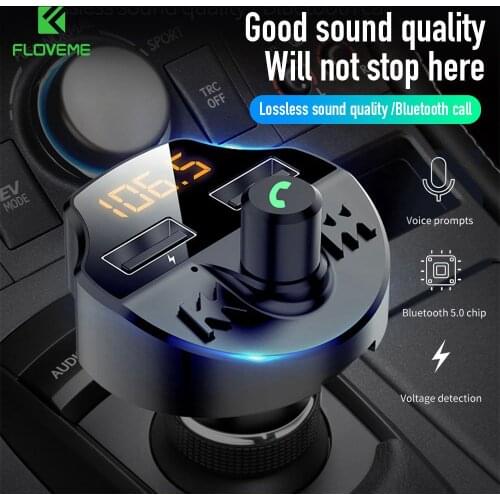 FLOVEME LED Car Charger Bluetooth 5.0 MP3 Player Cigarette Lighter FM 3.1A Dual USB Car Charger TF Card Music Car Charger CarKit