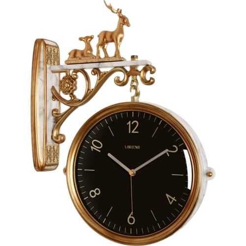 Large Luxury Wall Clock Modern Design Two Sided Wall Watches Home Decor Clock Mechanism Living Room Deer Mute Clocks European