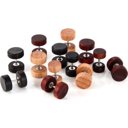 Black wooden dumbbell stud earring for men women Punk small round fashion jewelry accessories brinco masculino