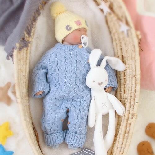 Newborn baby one-piece romper autumn winter knitted wool baby long-sleeve solid color romper baby boys baby girls warm jumpsuit