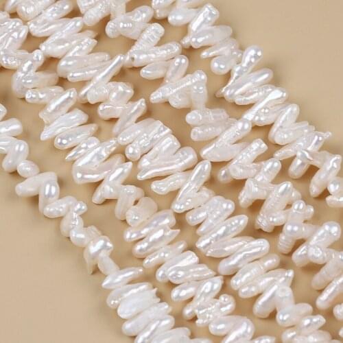 Small Size Cultured Freshwater Biwa Pearl Strand Centre Hole Mini Pearl 3-4.5mm Length 8-12mm