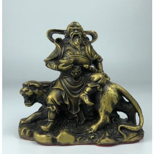 China brass Zhao Gongming ride tiger crafts statue