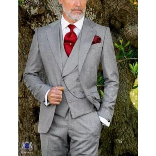Latest Coat Pant Design Grey Men Suit Slim Fit 3 Pieces Tuxedo Tailor Made Gentle Groom Blazer Prom Suits Terno Masculino