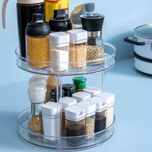 Round Rotating Condiments Storage Rack Double-Layer Condiments Turntable Spice Container Kitchen Supplies SCVD889