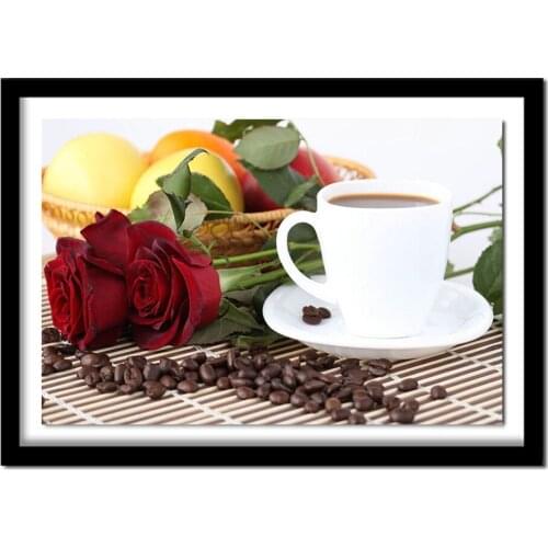 Square Diamond Embroidery Full Needlework Rose coffee cup DIY Diamond Painting Cross Stitch Rhinestone Handmade Craft VS379