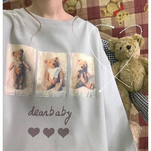 Bears Photos Cute Womens Autumn Winter Loose Hoodies Cashmere Sweatshirt Long Sleeve Sweet Vintage Style