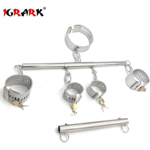 Muti-functional Detachable Stainless Steel Bondage Torture Restraints Device Leather Collar Wrist Ankle Cuffs Adult Sex Toys