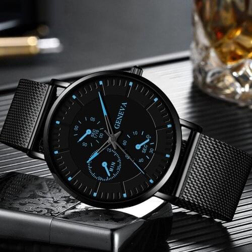 Luxury Fashion Three-eye Roman Index Digital Calendar Dial Quartz Stainless Steel Mesh Belt Mens Wrist Watch Elite Men