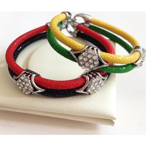 Punk Pulseras Balck Red Stingray Leather Bracelet Men 316L Stainless Steel Geometry Zircon Bracelets Bangles For Men Watch Brand