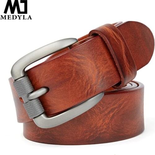 MEDYLA Mens High Quality Leather Belts For Men Vintage Pin Buckle Waistband Strap Jeans Belt For Male Cowhide Belt
