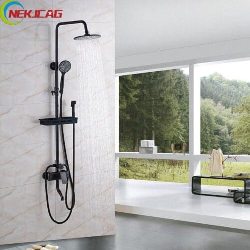 Oil Rubbed Bronze Rainfall Shower Faucet Set ABS Head Shower & ABS Handheld Shower + Brass Mixer Tap + Sprayer Bidet with Rack