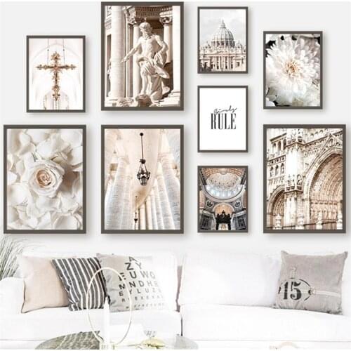 Flowers Rose Statue Church Italy Building Wall Art Canvas Painting Nordic Posters And Prints Wall Pictures For Living Room Decor