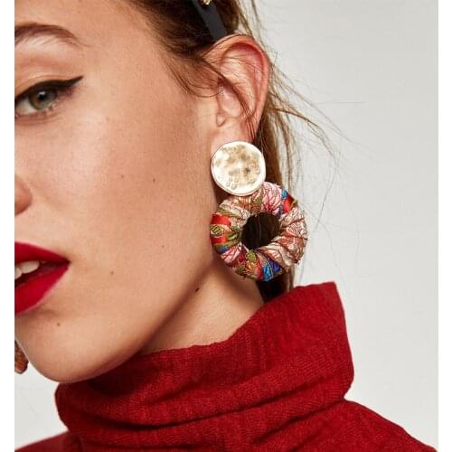 JURAN 2018 New statement Cotton round earrings handmade ribbon hyperbole drop Earrings for party fashion earring wholesale