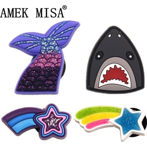 Original 1pcs Mermaid Tail/Shark PVC Shoe Charms Accessories Fashion Meteor Shoe Decoration for Croc jibz Kids Party X-mas Gifts