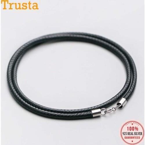 Trustdavis Genuine 925 Sterling Silver Black Pu Leather Rope 40cm/45cm Choker Necklace For DIY Accessories Wholesale DS1066