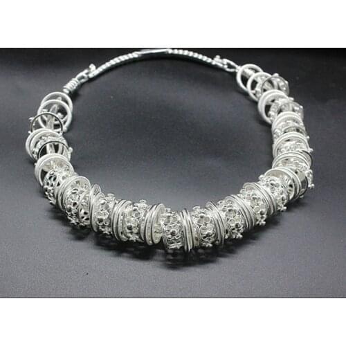 Hmong Necklace Festival Stage Performance 16 Buckle Ring Collar Chinese Folk Style Dance Accessories Miao Silver Hmong Jewelry