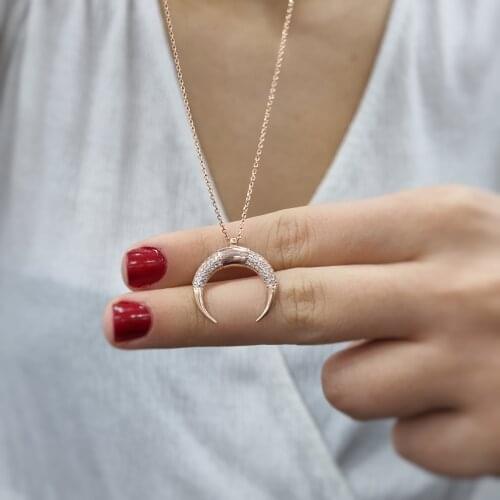 Half Moon 925 Sterling Silver, Gold, Rose Plated Necklace For Women Girls Handmade Fashion Jewelry Elegant Minimalist