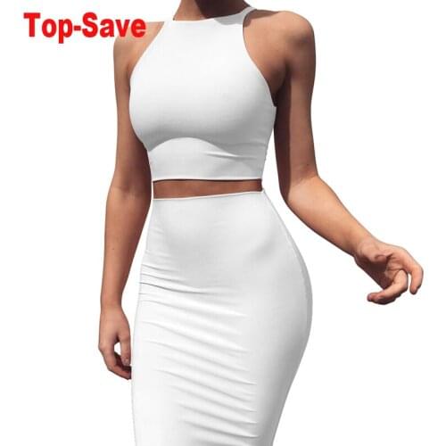 Festival Holiday Birthday Outfits For Women Set Sleeveless Tops Knee-Length Skirts Casual Solid Elegant Bandage Two Piece Suit